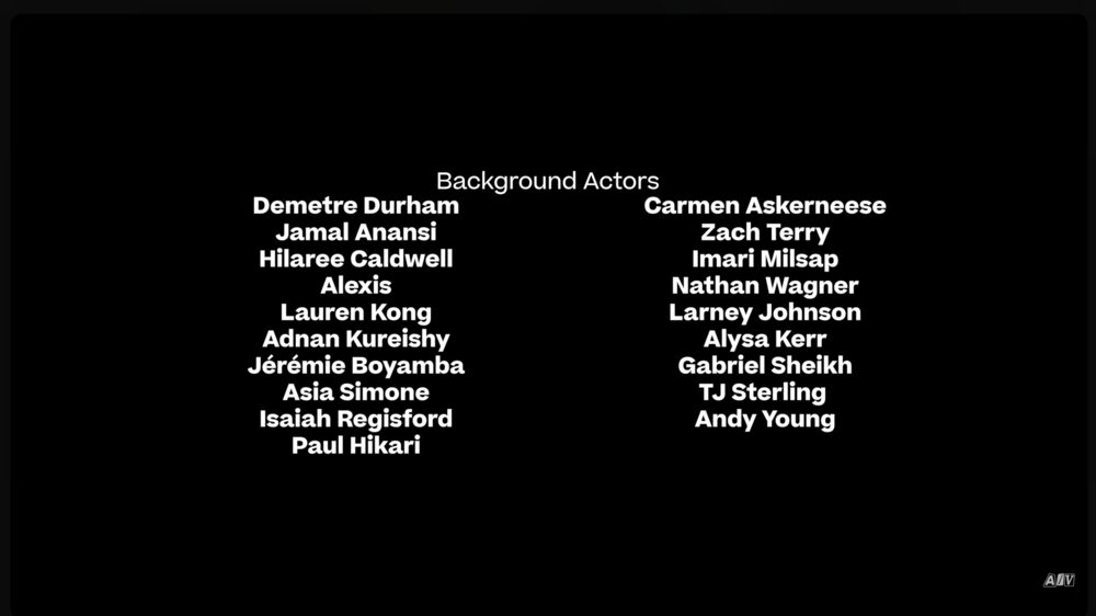 Background Actors credits for The Comic Shop Episode 2, listing TJ Sterling