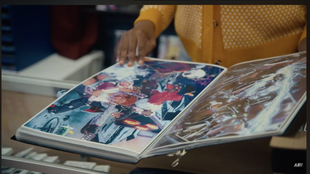 Interior comic art pages shown on screen from The Comic Shop, Episode 6