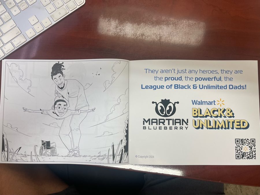 The League of Black & Unlimited Dads — closing interior spread with Walmart Black & Unlimited and Martian Blueberry branding